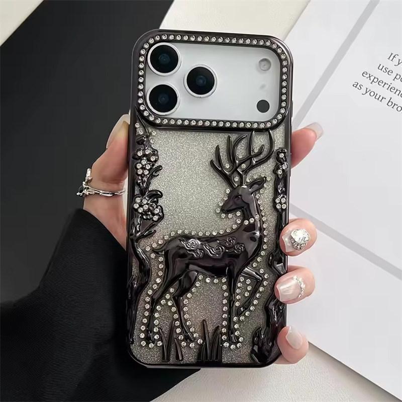 Роскошный гальванизированный чехол с блестящими стразами для iPhone 17 16 15 14 13 12 Pro Max 17Air Глиттерная мягкая накладка для iPhone 17 Pro Max