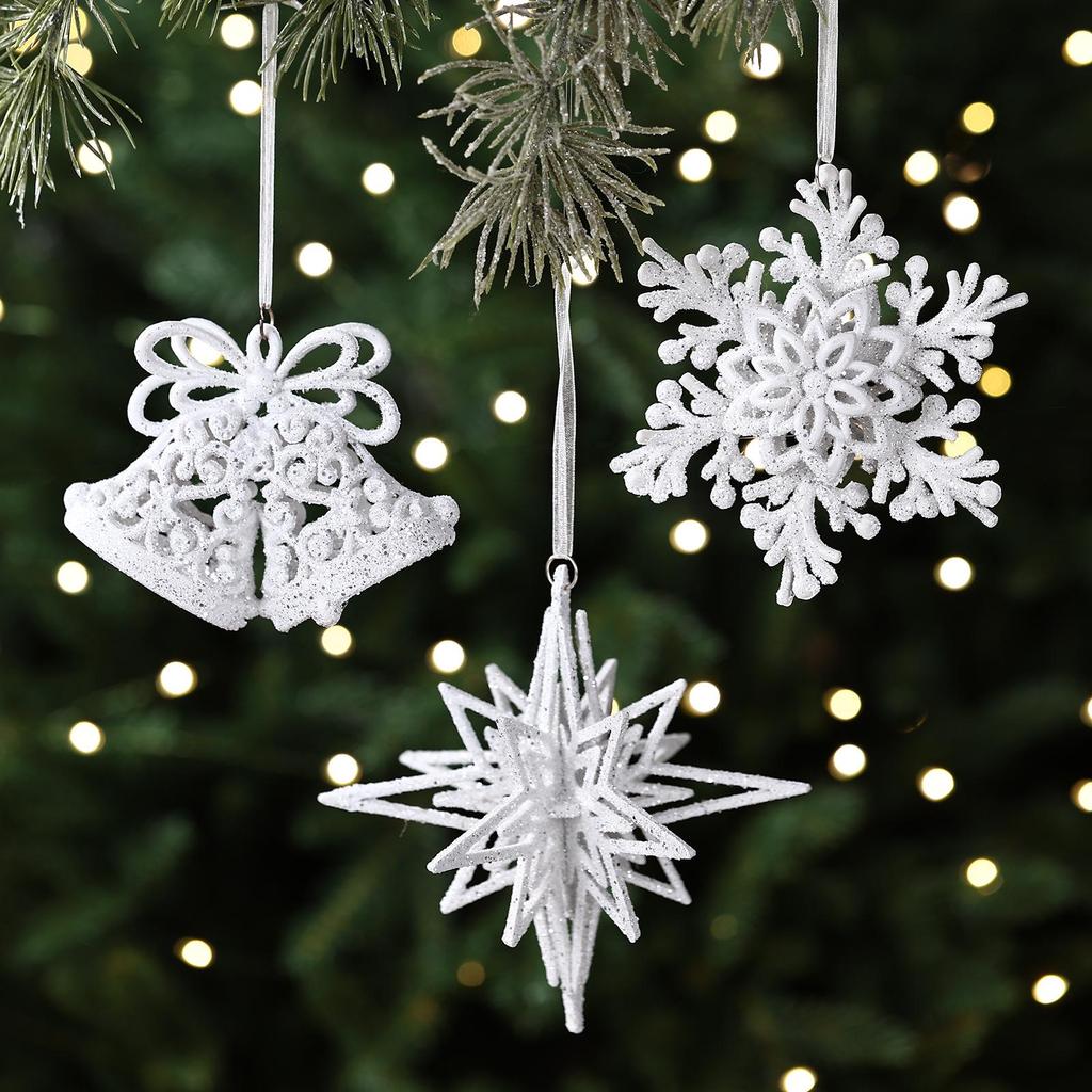 White Christmas Tree Ornaments: Five-Pointed Star & Snowflake Design, Hot-Selling
