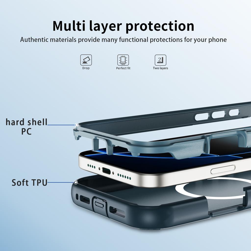 For iPhone 16 Pro Case Compatible with MagSafe Lens Frame Kickstand TPU+PC Shockproof Phone Cover