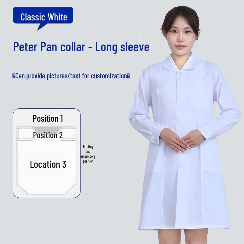 Unisex Saint Snowland Peter Pan Collar Doctor's White Coat - Long Sleeve for Dental & Hospital Professionals