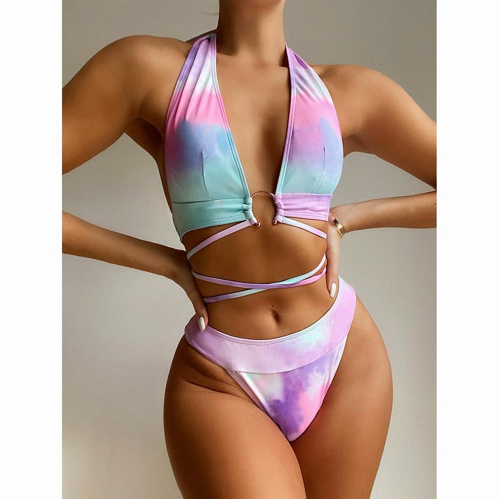 Womens Swimwear Bikini Push Up Swimsuit Female High Waisted Bikini Set Tie Dye Swimming Suits Beachwear Bathing Suit