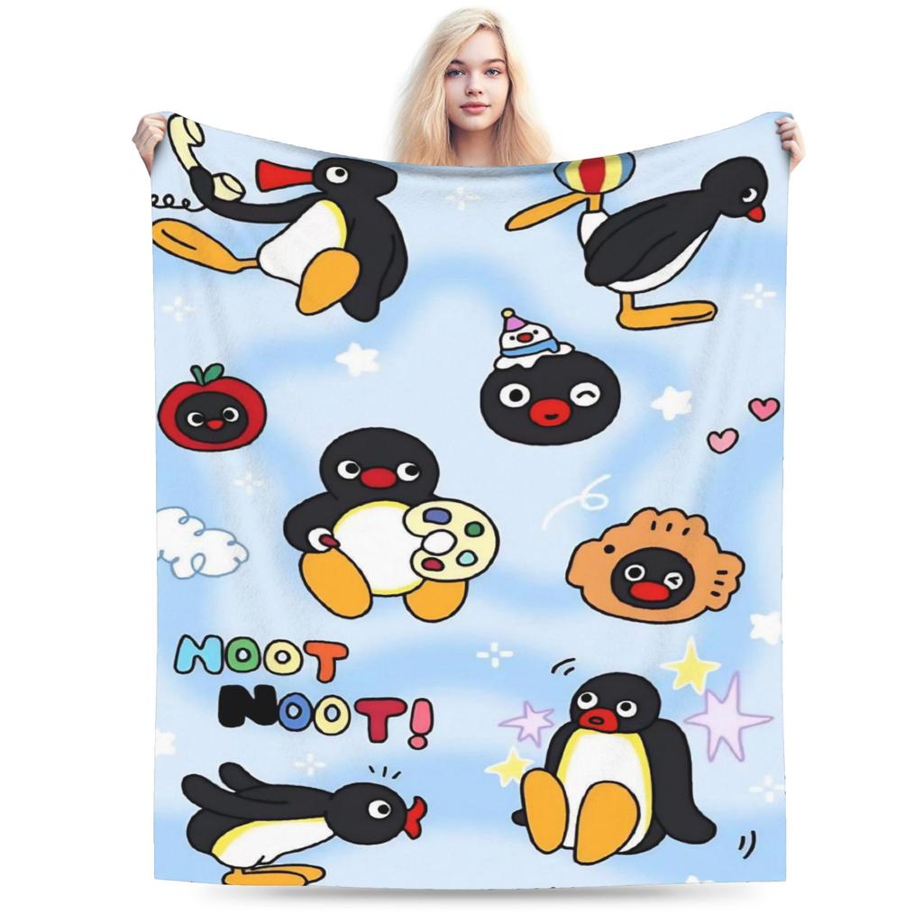 Noot Pingu Fleece Throw Blankets Penguin Cartoon Blankets for Bedding Couch Ultra-Soft Bedding Throws