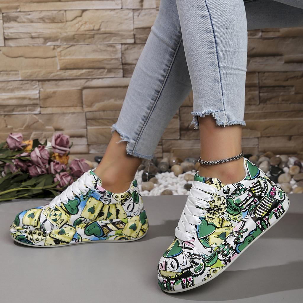 Platform Graffiti Shoes Trainer Sneakers Flats Shoes 2024 New Comfy Fashion Colorful Skateboard Shoes Flats For Woman Dropship