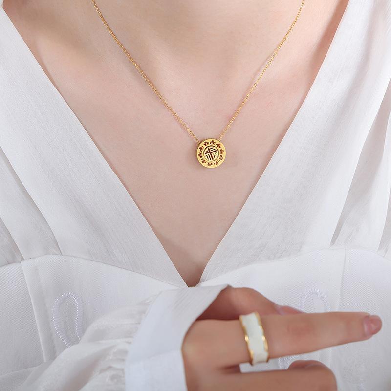 Китайский стиль ретро круглый бренд счастливый символ кулон ожерелье титановая сталь 18K Цзиньси императрица вдовствующая фея темперамент универсальные ювелирные изделия
