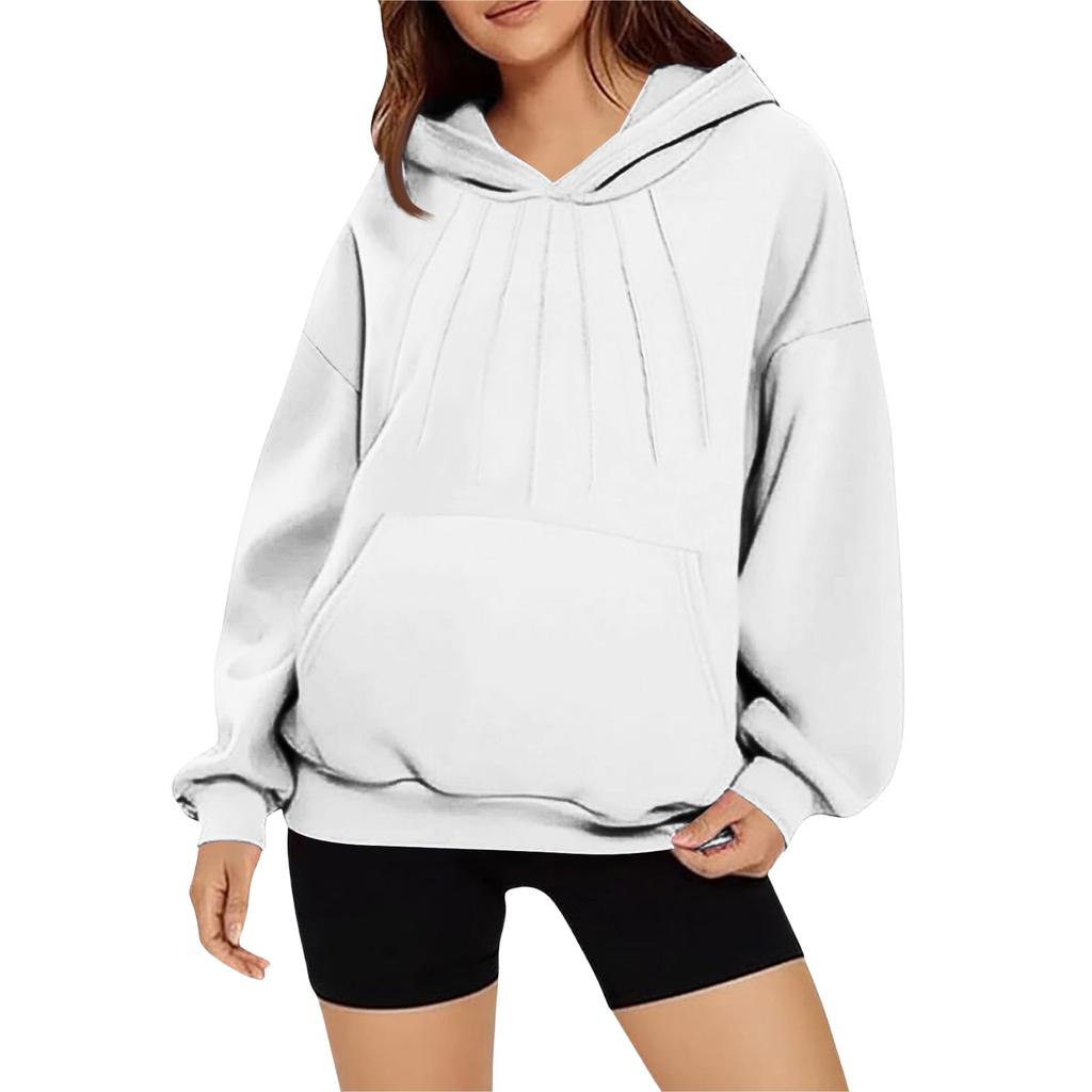 Женская модная и удобная толстовка с длинными рукавами однотонной расцветки