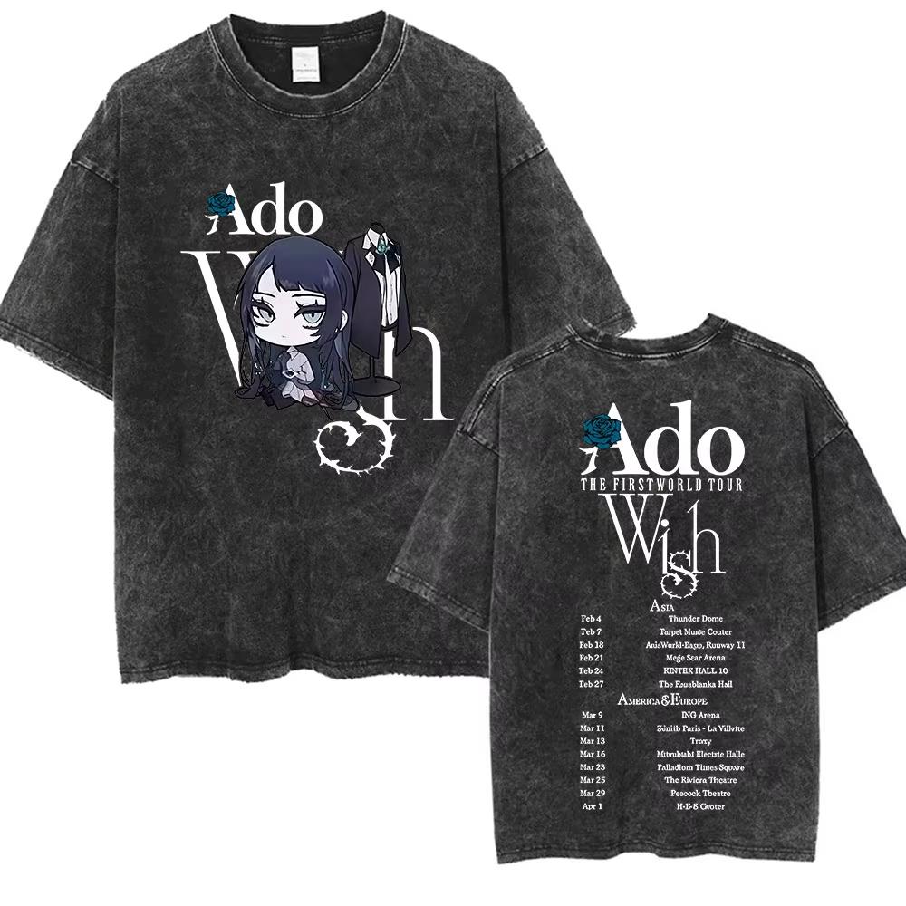 ADO Hibana World Tour Vintage Washed T Shirts Japanese Singer Fashion Oversized Tshirts Casual Aesthetic Short Sleeve Tees