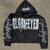 Y2K Letter Pattern Zipper Print Autumn Long Sleeved Retro Street Hoodie