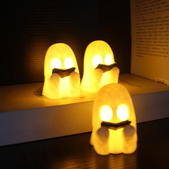 Yousheng Halloween Ghost Reading Night Light Plastic Black Screaming Ghost Statue Jointed Pumpkin Collectible Figure for Halloween Desk Shelf Home