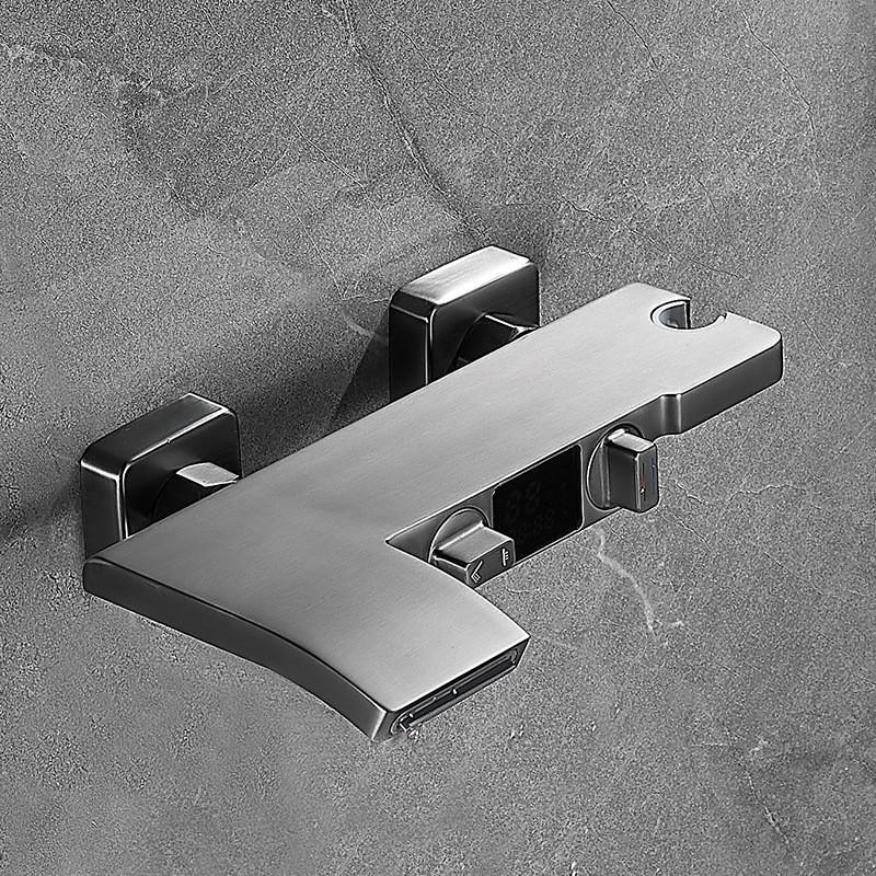 Серый цифровой дисплей для ванны и душа, настенный черный смеситель для ванны, холодная и горячая вода, белые смесители для ванны и душа