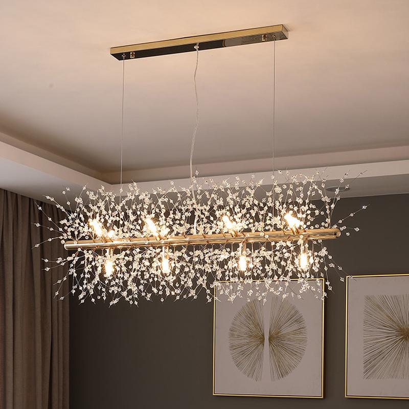 Светлячок Хрустальная лампа для столовой, простой современный светильник с одуванчиком для обеденного стола, роскошное освещение, сетка, красная люстра для ресторана