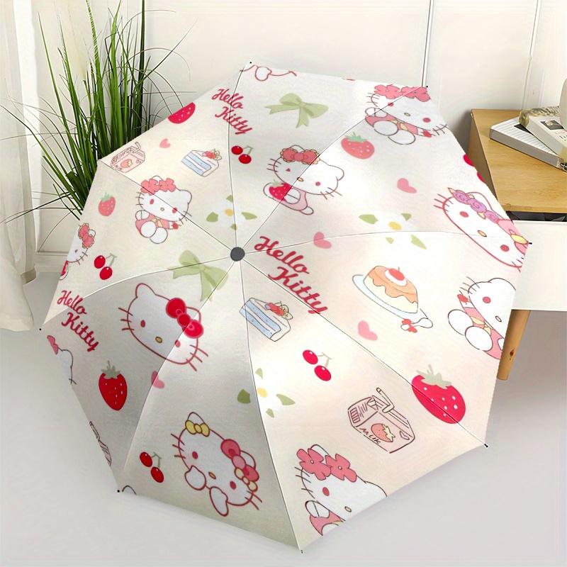 Автоматический складной зонт Hello Kitty - 3-кратное сложение, Яркий мультяшный рисунок, Подходит для активного отдыха на улице, Подарок для поклонников в любое время года