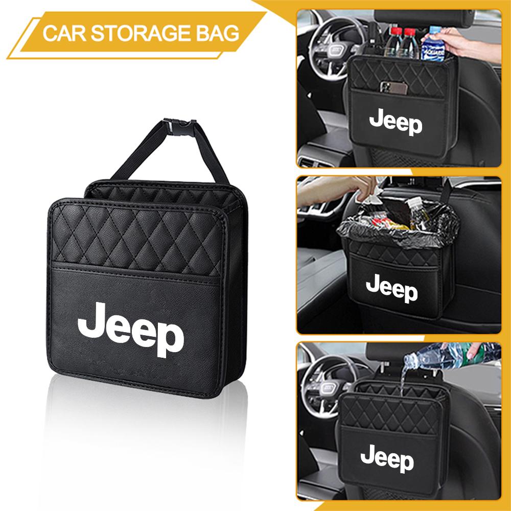 Car Seat Back Storage Bag Leather Hanging Sundry Organizer Box For Jeep Renegade Compass Grand cherokee wk2 Wrangler Accessories AMR1