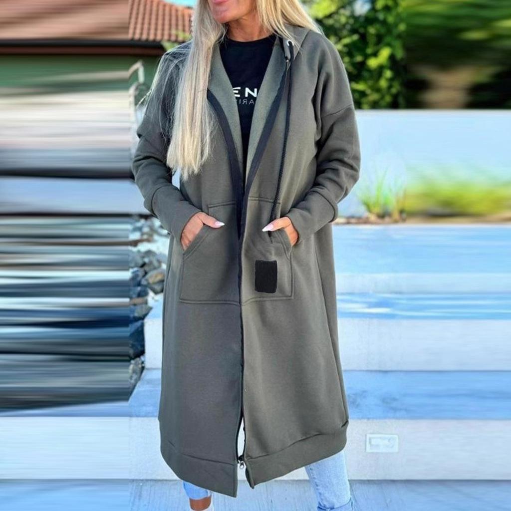 Женская модная куртка Повседневный однотонный кардиган с длинными рукавами Худи Длинное пальто