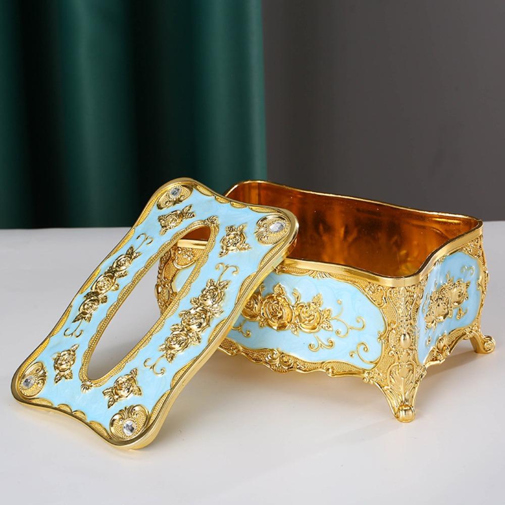 Light Luxury Tissue Box Holder Rose Pattern Tissue Dispenser Napkin Holder Restaurants