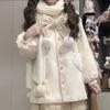 Women's Coats Contrast Sailor Collar Bow Single Breasted Heart Pocket Sweet Age Reduction Versatile Woolen Coat Ladies Clothing