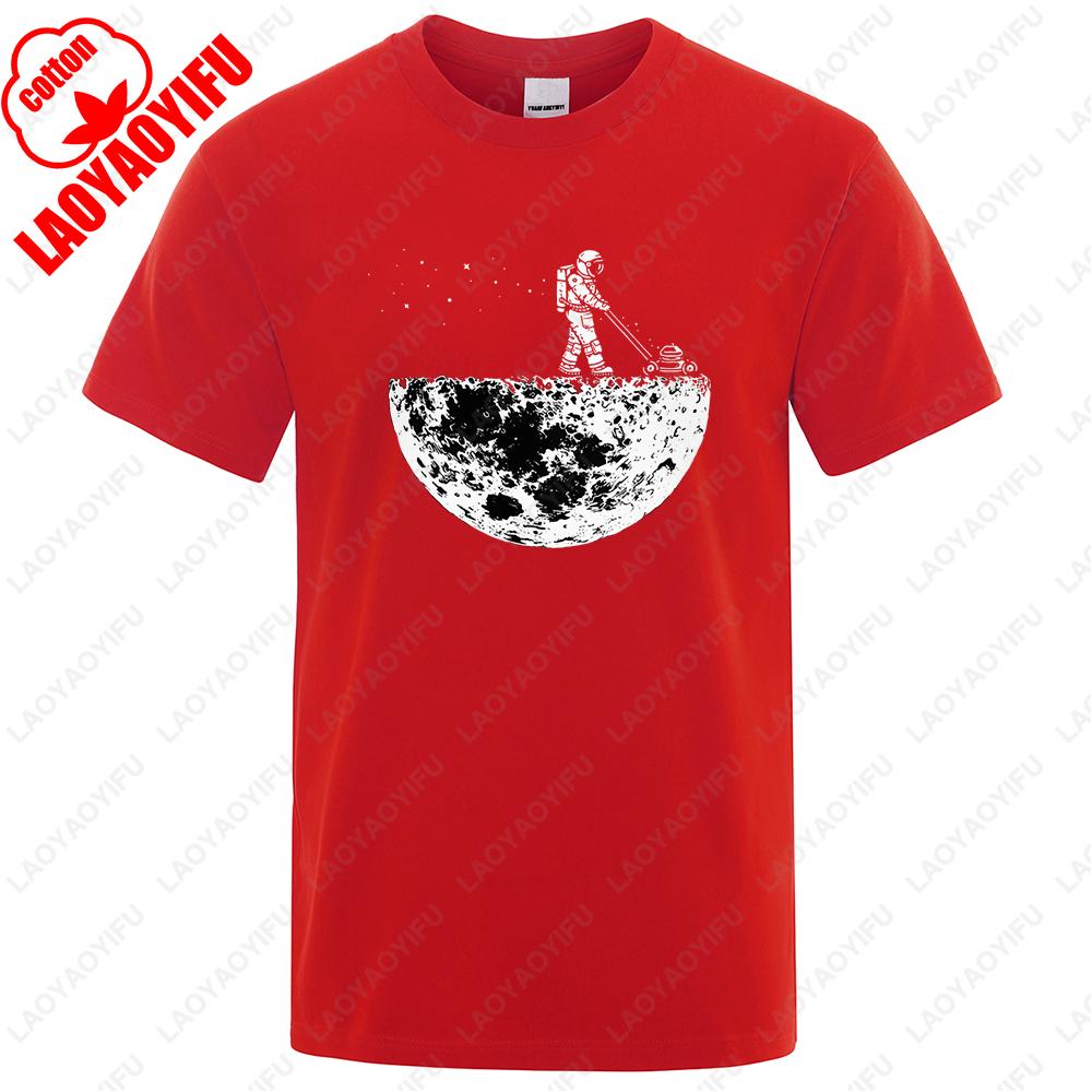 Mens Cotton TShirt Funny Astronaut Print Save The Moon Graphic Tee Loose Streetwear Summer 2025 Soft Hip Hop Unisex Top