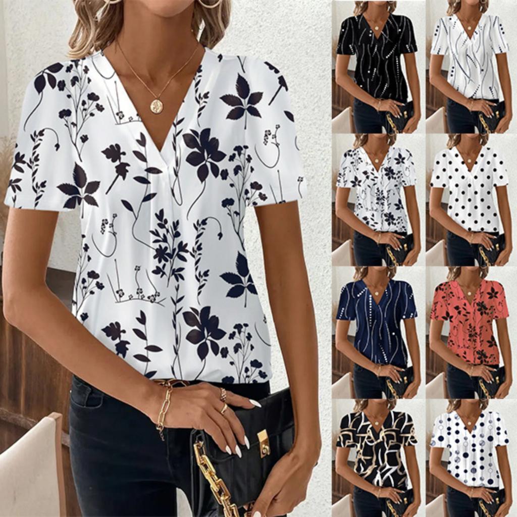 Fashion Casual Printed V-neck Top T-shirt for Women