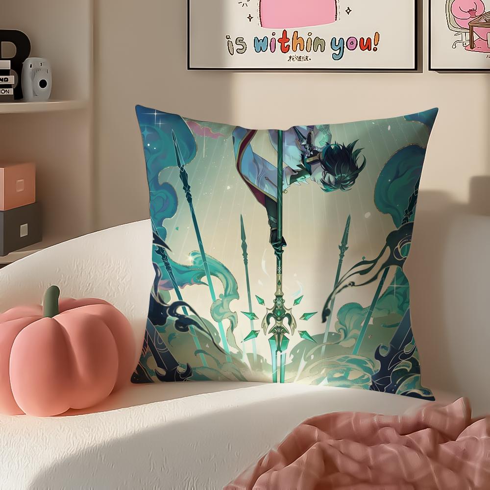 Game Genshin Xiao Cushion Cover Pillowcase Short Plush Invisible zipper Room Sofa Cushion Cover