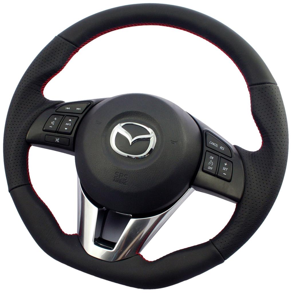 Оригинальное рулевое колесо KENSTYLE MB01 для Mazda Atenza, полностью из черной кожи с красной прострочкой (Серия GJ) 2012/11-2016/8,