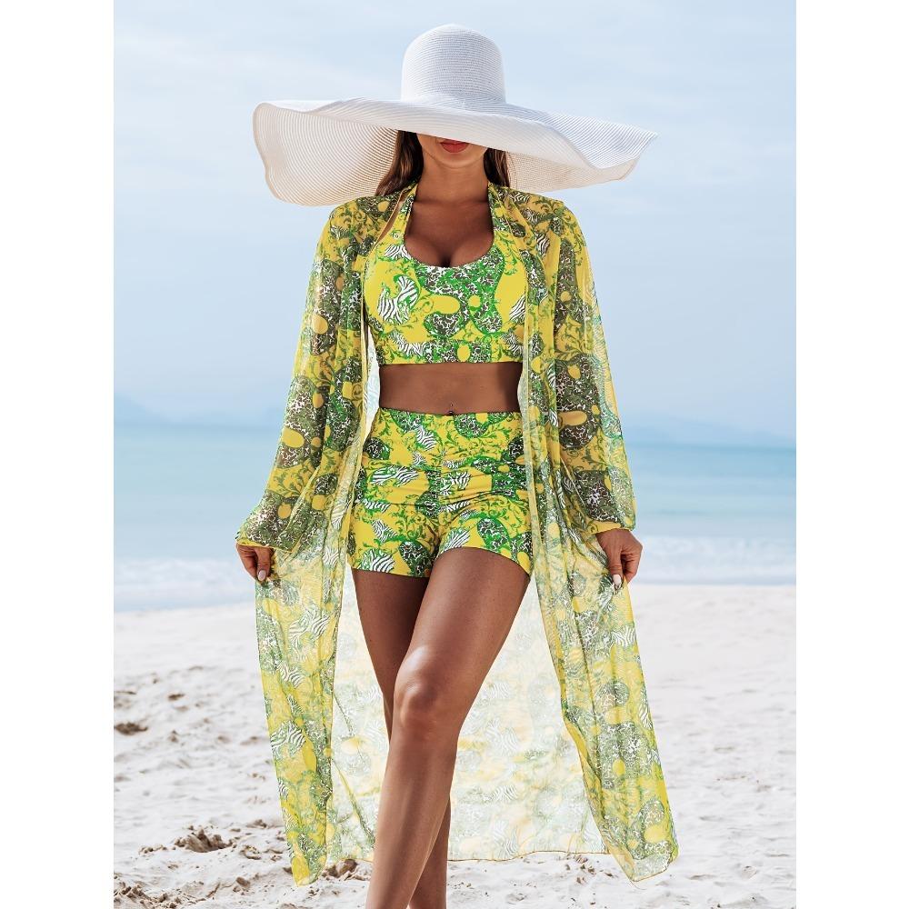 2025 New Stylish Bikini Three-Piece Set with Cover-Up