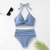 Комплект бикини Yousheng из 2 предметов, летний комплект бикини, бюстгальтер с лямками на шее и плиссировкой, плавки с высокой талией, однотонный купальник