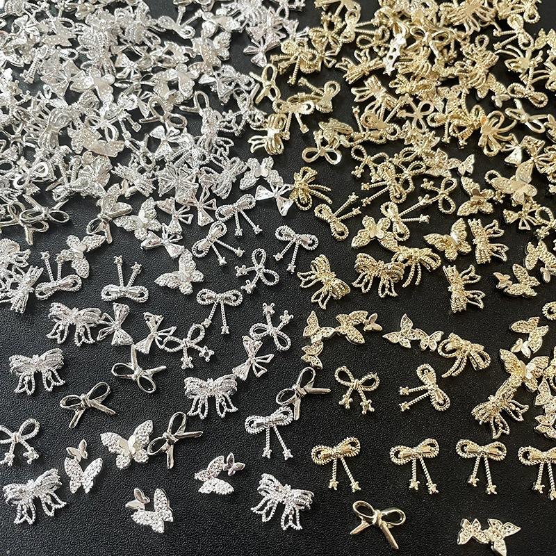 Золотые Серебряные Цветы Маникюрные Аксессуары Бант для Ногтей