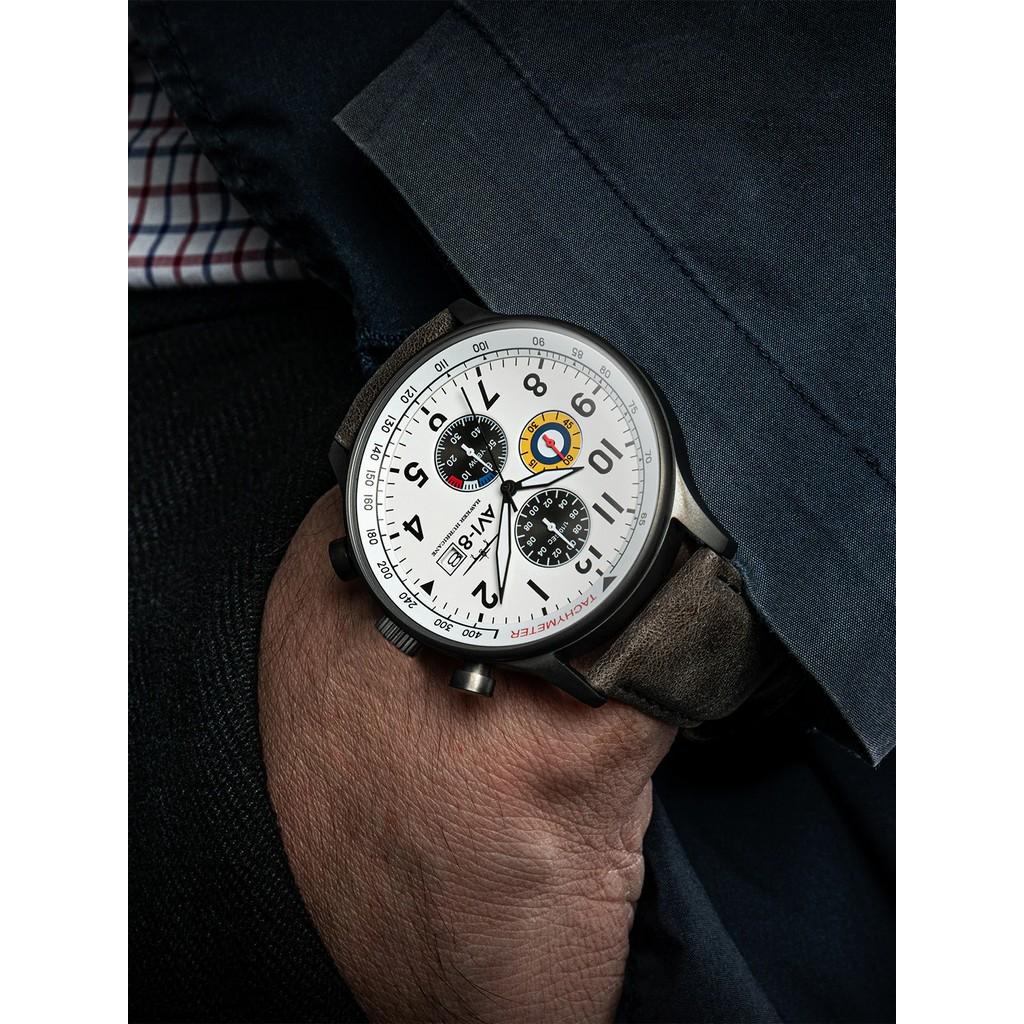 AVI-8 Hawker Hurricane Classic Chronograph Часы мужские кварцевые AV-4011-0B с классическим хронографом, циферблат цвета слоновой кости, серый, белый