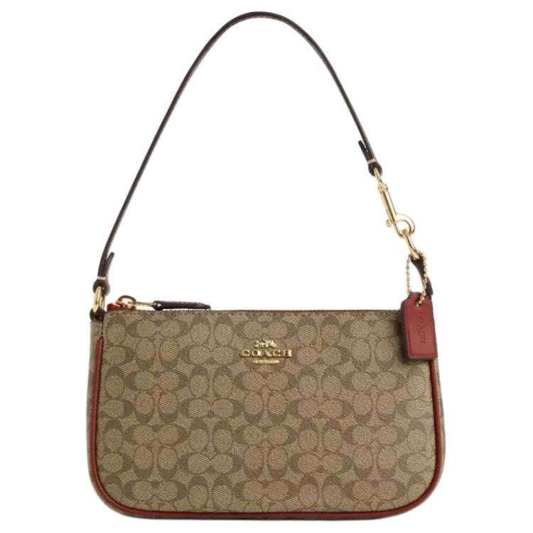 Coach Nolita 19 Классическая Монограмма Застежка-молния Покрытие из Канвы и Гладкая Кожа Клатч на Запястье Маленький Женский клатч Хаки Терракотовый CE698-IMS4L