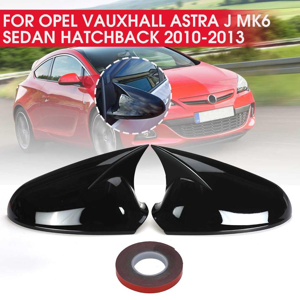 Pair Car Rear View Side Door Wing Mirror Cover For Opel Vauxhall For Astra J MK6 2010-2013  Add-On Mirror Cap  Glossy Black