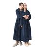 Plus Size Men's Autumn Winter Bathrobe Couple's Thickened Long Robe Solid Waist-tie Loungewear with Pockets