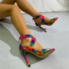 Модные супер высокие каблуки современные босоножки для женщин обувь лето 2024 острый носок радужные стриптизерши роскошные сандалии молния сзади клуб вечеринка