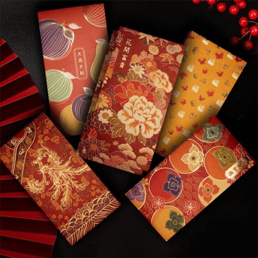 12pcs Rectangular Chinese New Year Red Envelope Blessings Red Packet Lucky Money Bag  Wedding