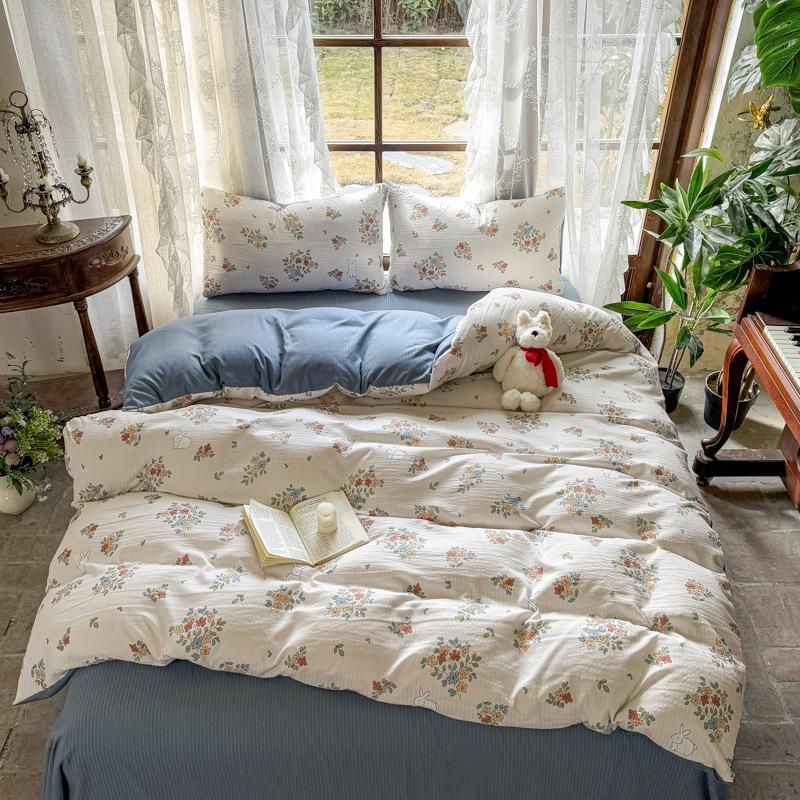 Комплект из четырех предметов из бамбукового хлопка класса А, двухслойной мягкой цветочной марли для мам и малышей - Включает комплект из трех предметов для студенческого общежития