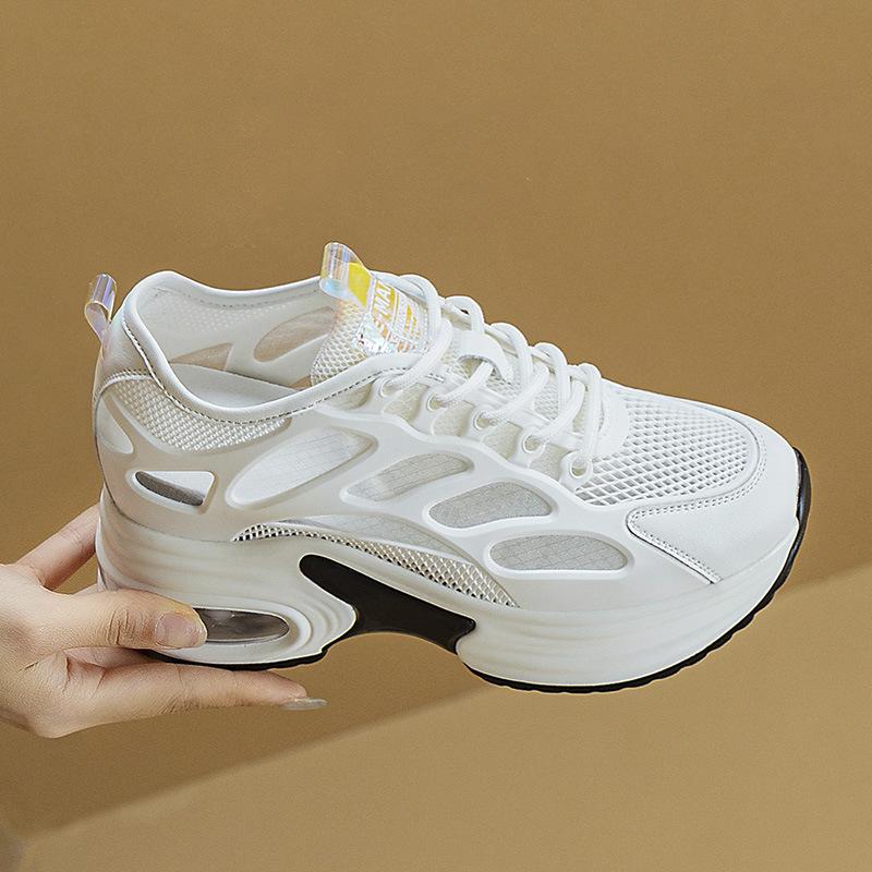 8 см Синтетическая сетка Натуральная кожа Скрытый каблук Женские сандалии Вулканизированная платформа Клин Летние Весенние Массивные кроссовки Досуг