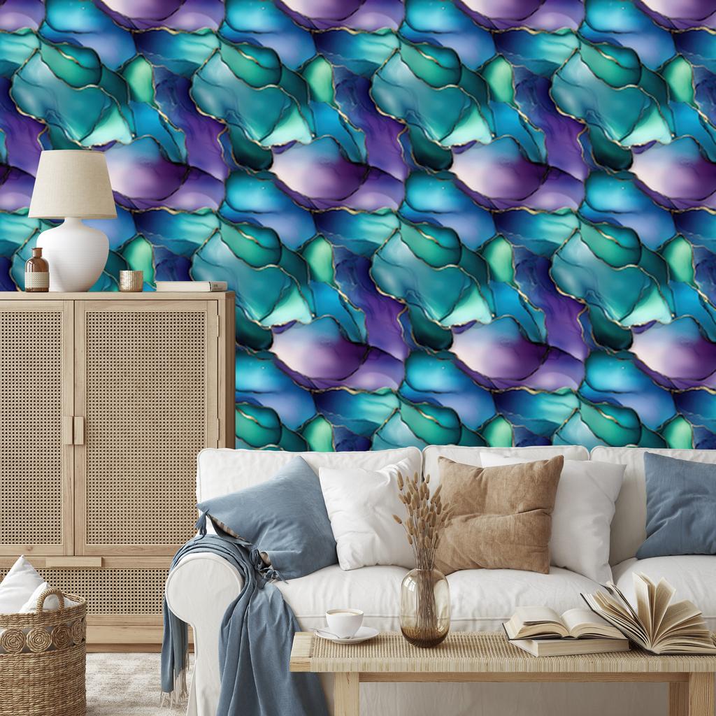 Ink turquoise, mountain blue wallpaper for living room and bedroom 50x1000
