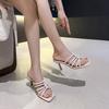 Vintage Woven Strappy High-heeled Slippers Women's Thin-heeled Square-toed Sandals Outer Wear Summer New
