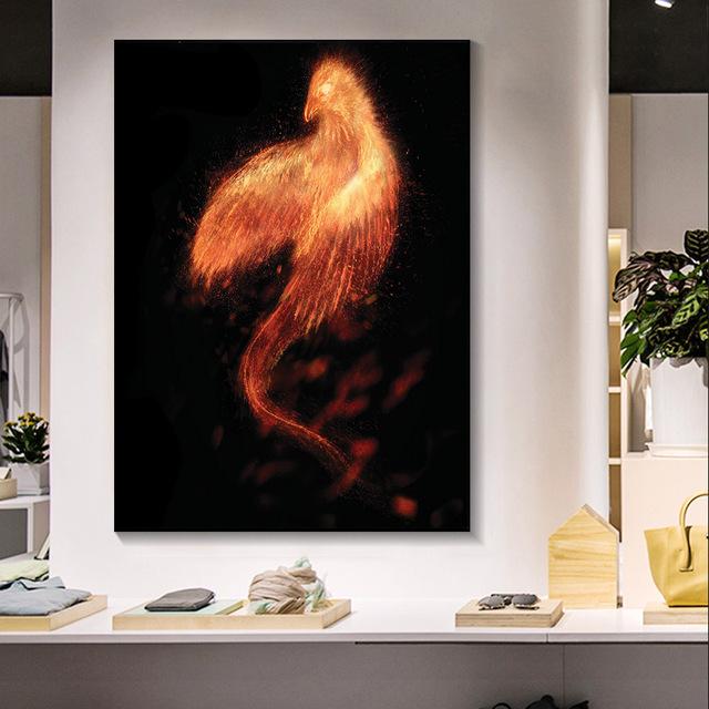 Рамка из цельного дерева Абстрактная картина маслом Феникс Холст Картина Стена Красивая современная благородная птица Художественный принт Плакат Гостиная Домашний декор