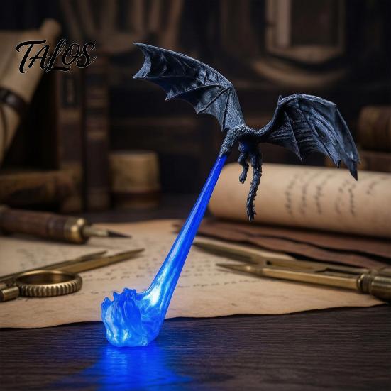 Летающий Дракон Настольная Фигурка Уголок Книжной Полки Свет, 3D Печатный Огнедышащий Фэнтези Декор для Полки с Основанием-Пламенем, Фигурка, Хэллоуинский Декор,