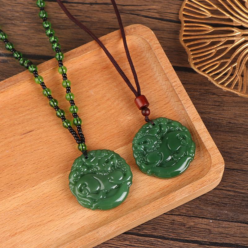 Классический зеленый кулон нефритовое ожерелье модные украшения с подвесками резное благословение амулет на удачу подарки