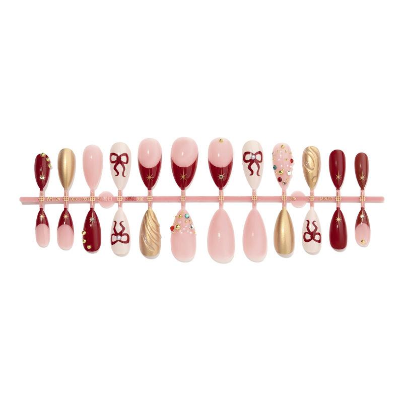 Press On Nails Medium Almond Fake Nails with Designs Reusable False Nails Press Ons Glossy Full Cover Acrylic Glue On Nails Stick On Nail for Women