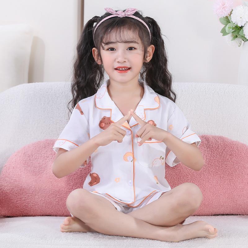 Пижамные комплекты Cross-border Summer Cloud Cotton Cartoon для девочек — топы с короткими рукавами и шорты для детей среднего и старшего возраста.
