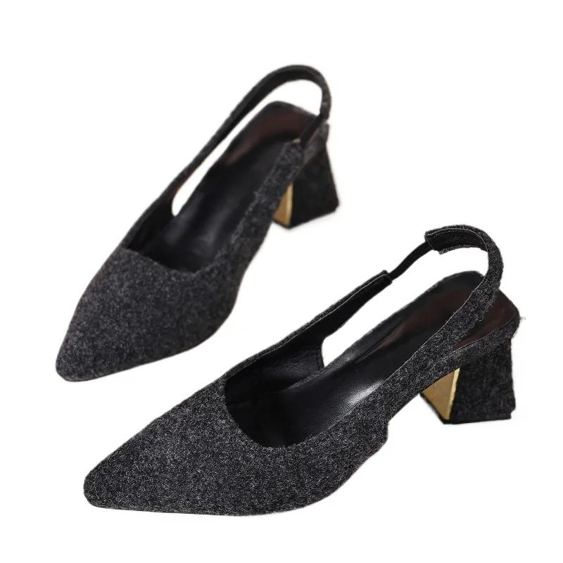 Модные женские туфли на высоком каблуке с острым носком на толстом каблуке, туфли-лодочки без застежек, большие размеры, лаконичные босоножки без застежек