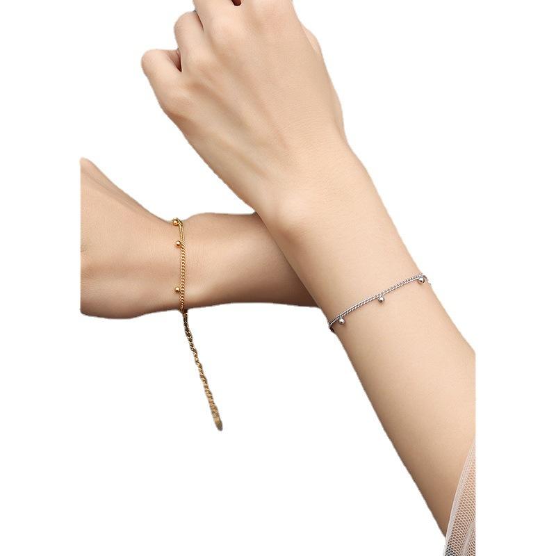 Ins простой нишевый сплошной маленький стальной шарик браслет ювелирные изделия титан сталь покрытый 18-каратным золотом персонализированные универсальные ювелирные изделия женщины