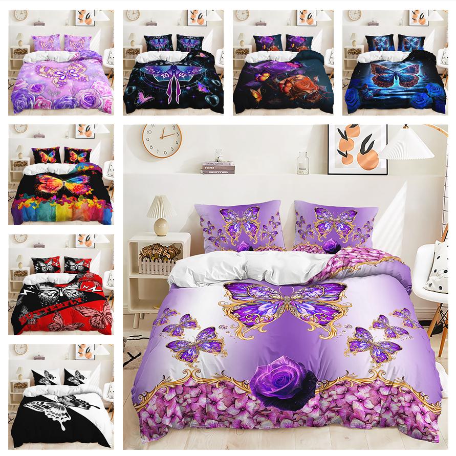 Комплект постельного белья с 3D бабочкой для девочек, пододеяльник, 2/3 предмета, мягкая молния DE200 * 200, полноразмерный микрофибра, украшение для спальни