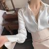 Белый шелковый атлас Весна Новый стиль Шикарная рубашка с длинным рукавом Женская профессиональная модная рубашка в стиле осень