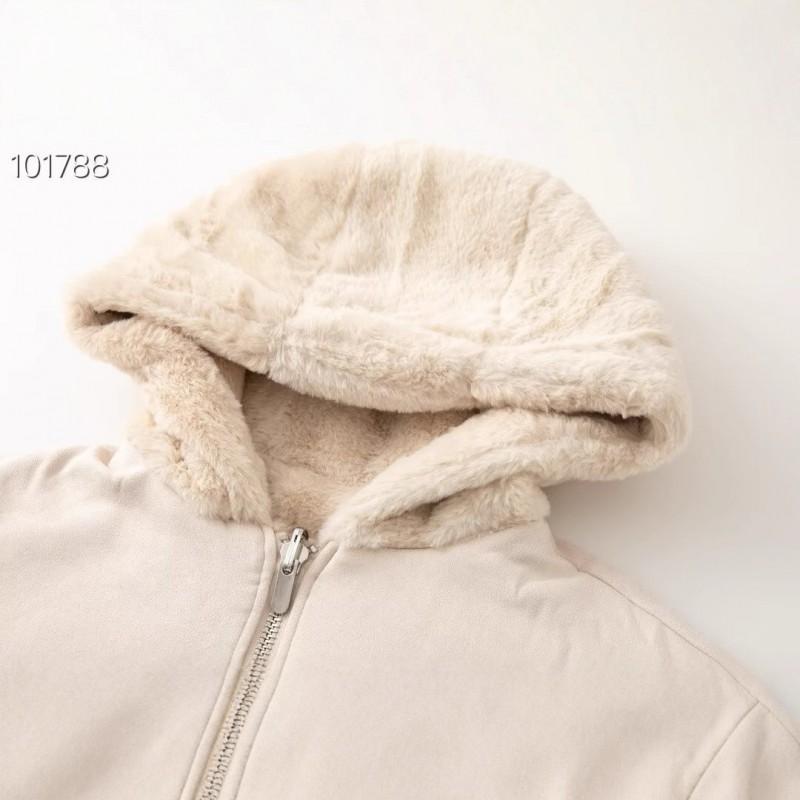 Womens Reversible Faux Suede Jacket Short Fleece Lined Polo Neck Princess Sleeve Fresh Sweet Style