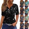 Women's T Shirt Tee Print Button Short Sleeve Daily Weekend Fashion Basic V- Neck Regular Top