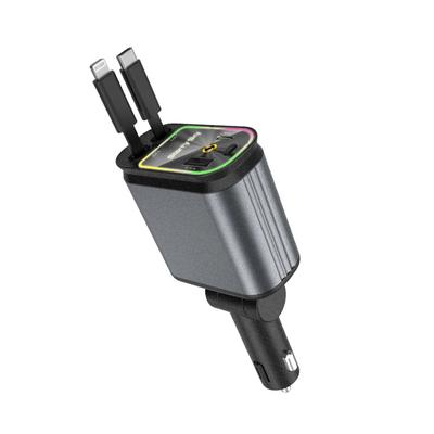 Модернизированное быстрое зарядное устройство PD+USB мощностью 120 Вт с 2 выдвижными кабелями, быстрая зарядка телефона в автомобиле с подсветкой, адаптер питания 4 в 1