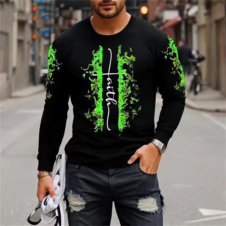 Fashion Letter Faith 3D Print T-Shirts Men Women O-Neck Long Sleeved T Shirt Oversized Pullovers Harajuku Tees Tops Kid Clothing