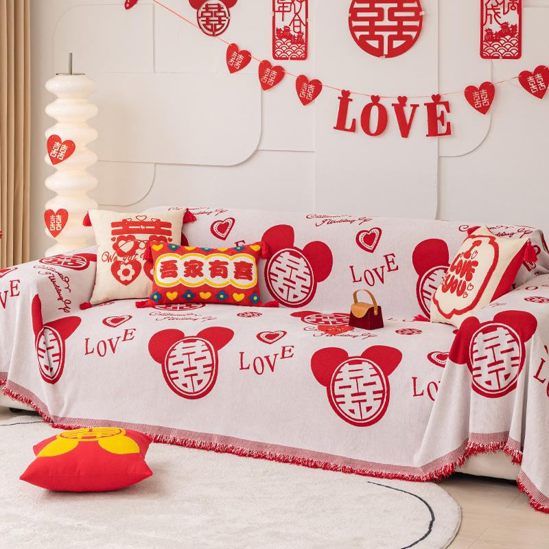 Праздничный большой красный чехол для дивана, ткань, четыре сезона, универсальный чехол для подушки из синели, полотенце, свадебное полное покрывало, одеяло для дивана